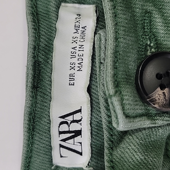 Zara Green Denim Cropped Jeans SZ XS - Picture 8 of 13